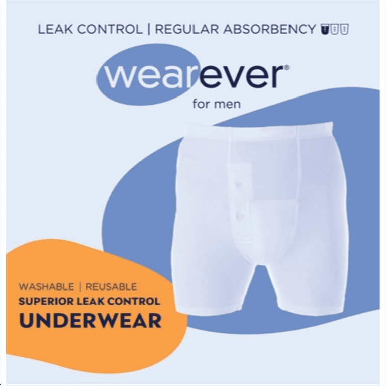 Wearever Men's Incontinence Underwear Washable Bladder Control Boxer Briefs  with Tapered Leg, 6-Pack 