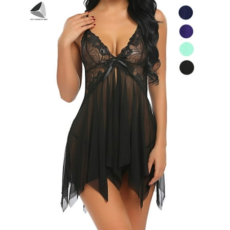 

Sixtyshades V Neck Sexy Lingerie for Women Lace Babydoll Sleepwear Boudoir Outfits Lace Nightdress (M Black)