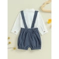 thumbnail image 4 of Suealasg 3Pcs Baby Boy Gentleman Suit Outfit Long Sleeve Romper with Bow Tie+ Suspender Shorts 3 6 12 18 Months Infant Newborn Boy Fall Formal Clothes Set, 4 of 7