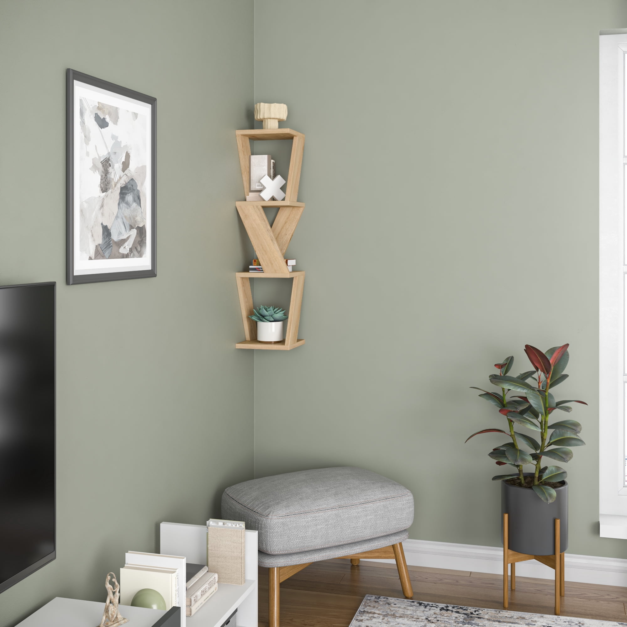 Ada Home Decor Furniture 8.66" 3 Tier Oak Chicago Modern Wall Shelf