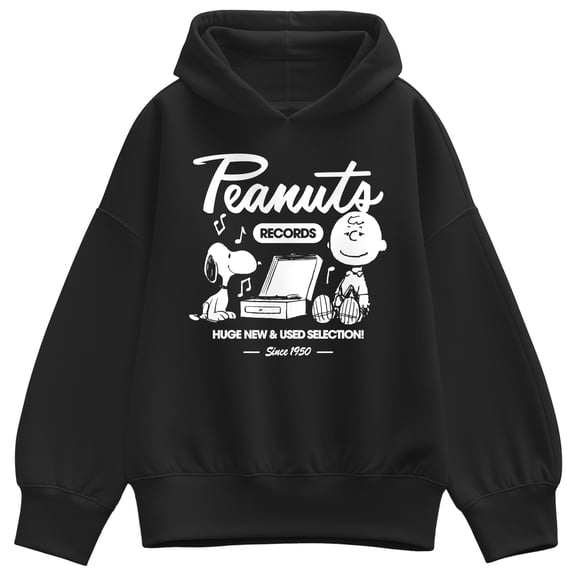 Peanuts - Snoopy Charlie Brown Records - Women's Oversized Fleece Hoodie Sweatshirt