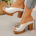 thumbnail image 7 of Rokment Women's Buckles Platform Dressy Slides Sandals 2026 Ladies Fashion Casual Leather Peep Toe Slip on Chunky Block High Heels Half Slippers Mules White Size 8, 7 of 7