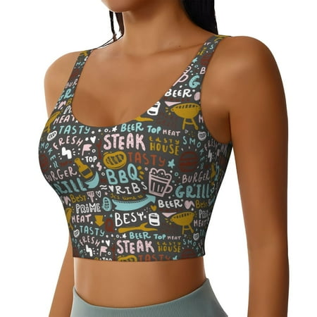 Picia Barbeque Sports Bra for Women Padded Strappy Sports Bras Medium Support Yoga Bra with Removable Cups Running Yoga Bra-Small