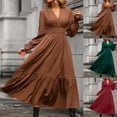 thumbnail image 1 of Gspmoly Robes pour Femmes, Femme Couleur Unie Manches Longues Col en V Sans Capuche Mode Automne Robes de Bureau Robe Cocktail Offres des Fêtes, 1 of 6