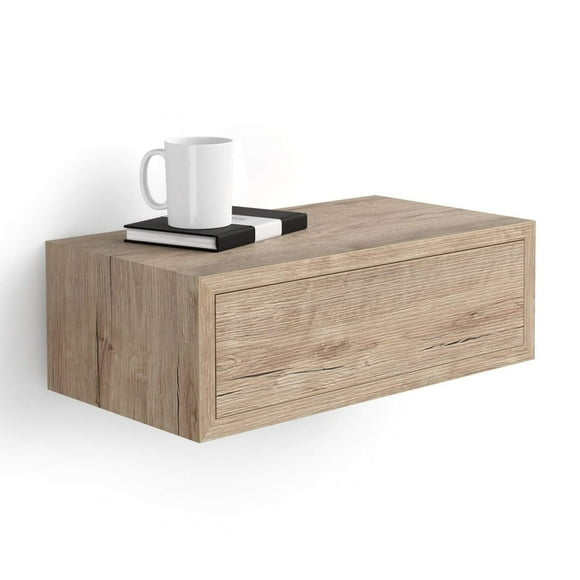 Mobili Fiver, Riccardo Floating nightstand, Oak, 17.7"" x 9.8"" x 6.1 "", Laminate-Finished, Modern Bedside Table, End Table, Italian Furniture