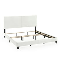 Furinno Pessac Upholstered Bed Frame, White PU Leather, King