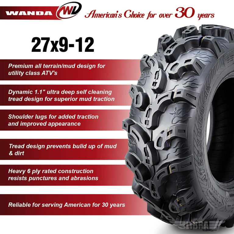 Set of 4 WANDA ATV UTV Tires 27x9-12 27x9x12 6PR Super Lug Mud
