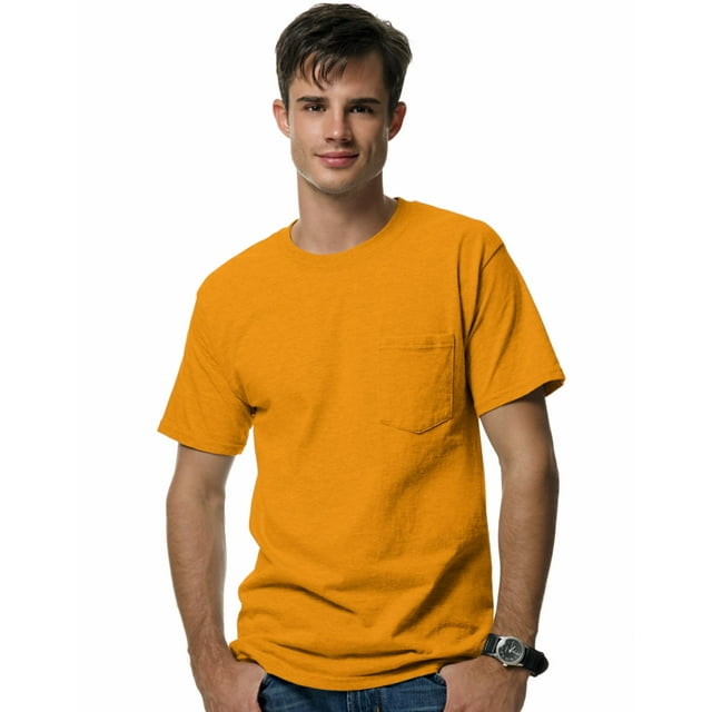 Hanes Beefy-T Men`s Pocket T-Shirt, S, Gold