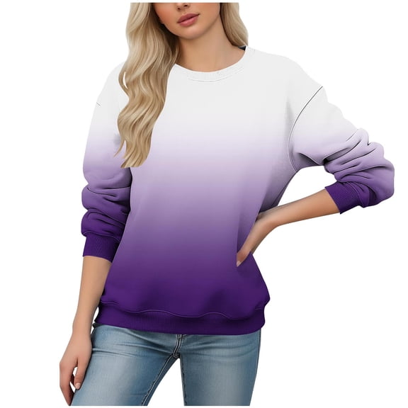qucoqpe Women's Casual Gradient Crew Neck Sweatshirt Loose Soft Long Sleeve Pullover Tops