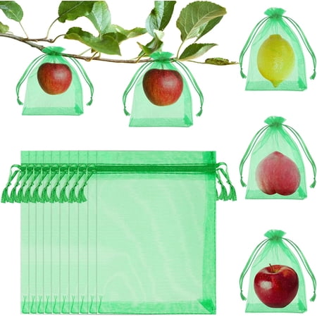 50/100pcs Fruit Protection Bags , Green Netting Cover Bags Drawstring Mesh Fruit Protectors Pest Barrier for Grapes Mango Fruit Trees Veggies Garden