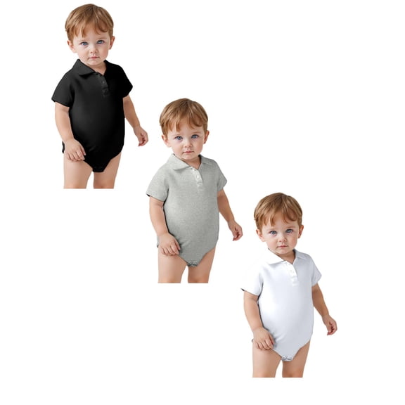 3 Packs Baby Boy Clothes Bodysuit Comfort Polo Backed Onesie Pajamas Baby Clothes Boy 9 Months