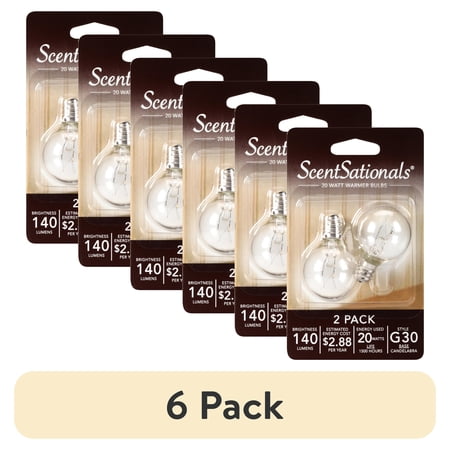 (6 pack) ScentSationals 20 Watt Replacement Wax Warmer Clear Incandescent Light Bulbs, 2 Bulbs