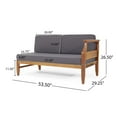 thumbnail image 5 of GDF Studio Bianca Outdoor Mid Century Modern Acacia Wood 5 Seater Sectional Chat Set with Club Chair, Teak and Dark Gray, 5 of 14