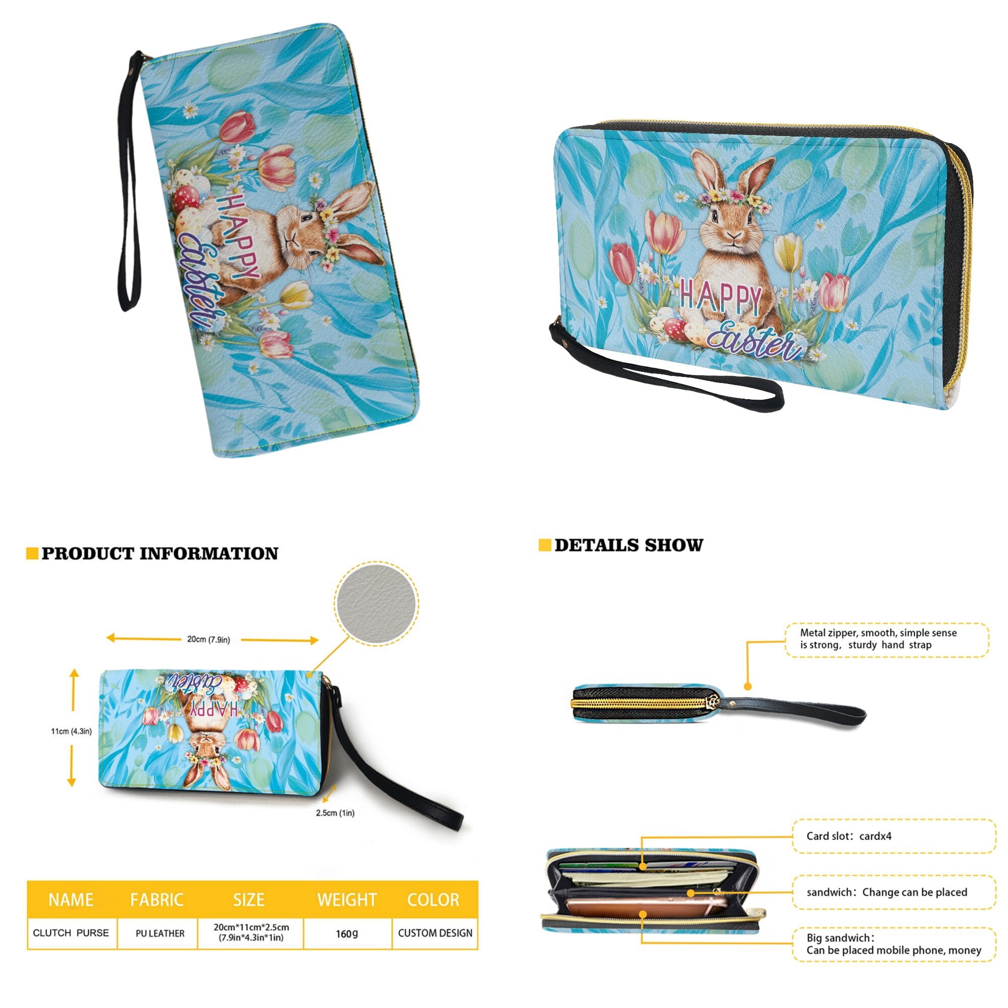 LedBack Rabbit Tulip Large Crossbody Bags Ladies Shoulder Handbags Purse and Wallet Set Multi Pocket Easter Eggs Messenger Bag with Adjustable Strap, Gift for Women, Blue