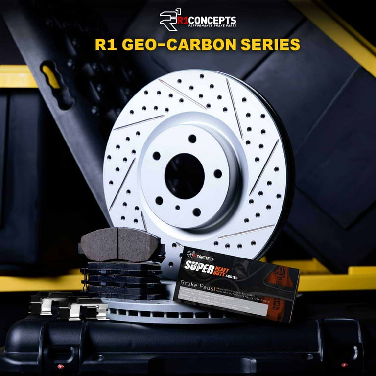 R1 Concepts Drilled and Slotted Carbon Coated Disc Brake Rotor Set