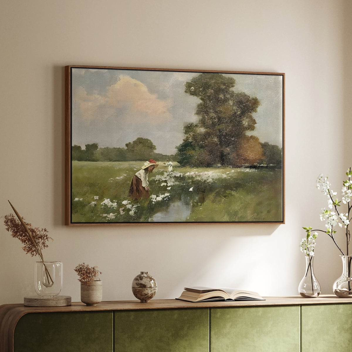 Vintage Landscape-CCLXII By Wexford Home Framed in Walnut Wood Gallery Wrapped Canvas 27 in. x 41 in.