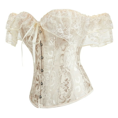 BZGTZT Plus Size Floral Lace Off Shoulder Corset Bustier for Women Boned Overbust Corset Body Shaper Lingerie Top