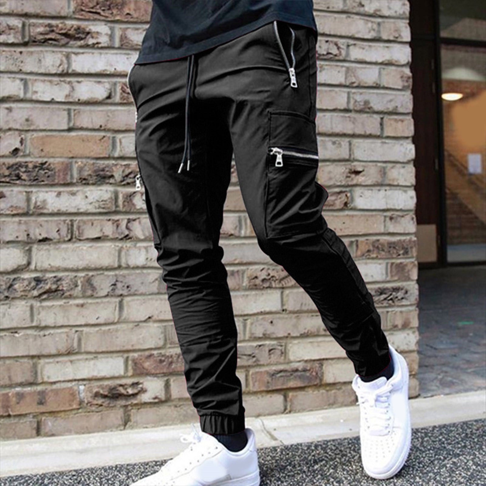 Black Sweatpants For Men Mens Spring And Fashion Autumn Cotton Simple Solid  Color Leisure High Street Elastic Lace Up Pants Trousers Pants 