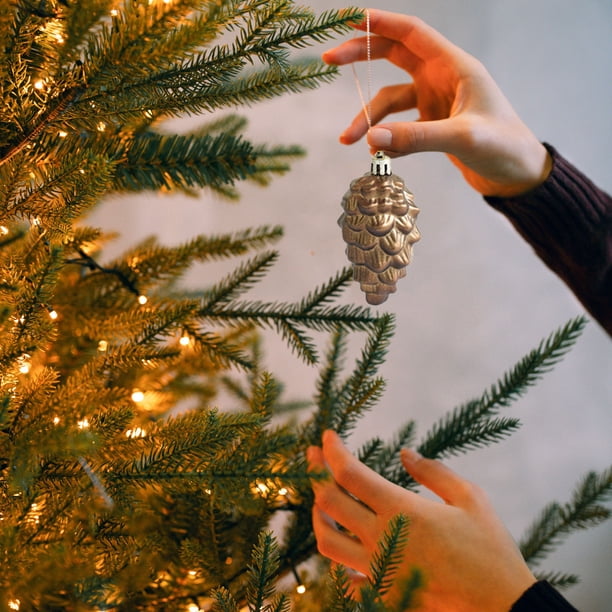 Juego de adornos navideños con perlas | 8 adornos colgantes de plástico en rojo, gris, dorado, café y naranja | 8,9 x 8,9 x 13,5 cm para decorar el árbol y el hogar