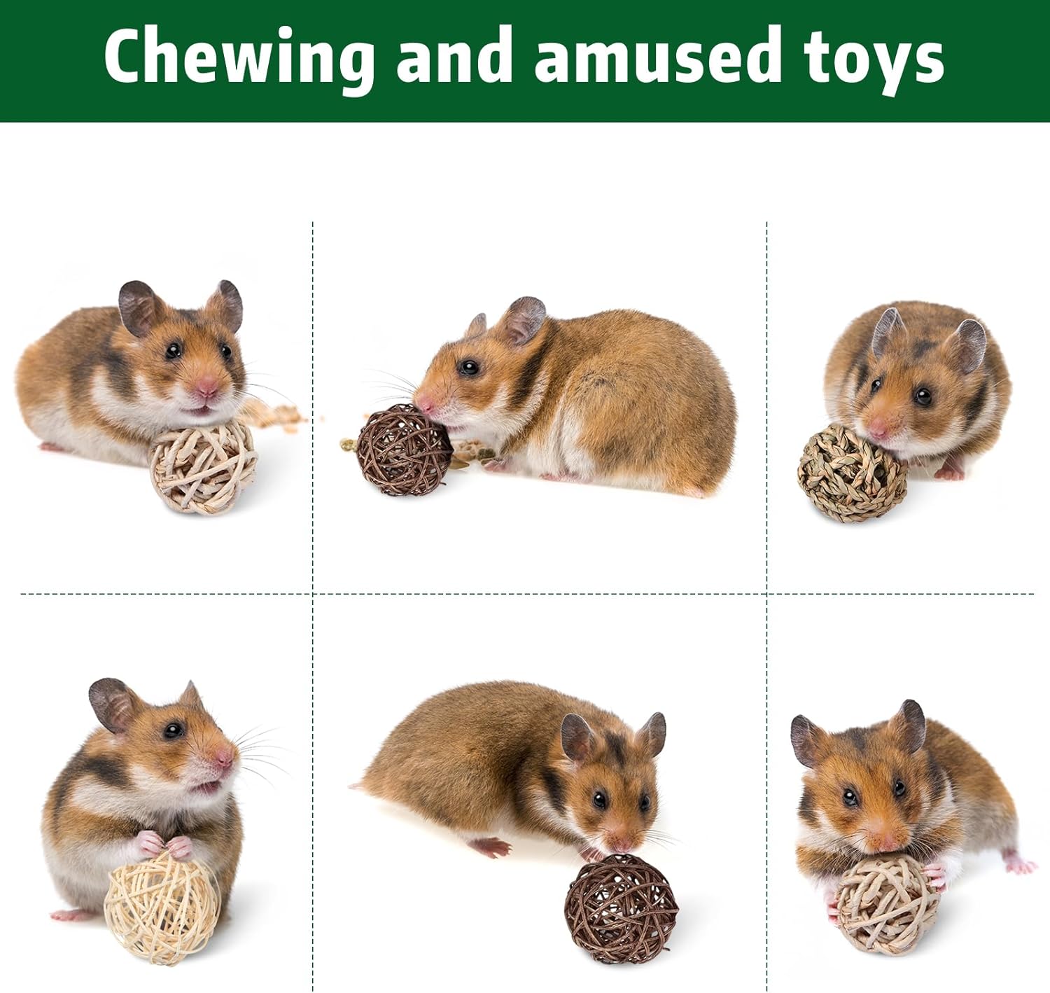 15 Pieces Small Animal Chew Balls Rabbits Bunny Treat Chew Toys Guinea Pigs Chinchilla Balls Rolling Activity Play Grass Toys for Pet Teeth Grinding Gnawing Biting Accessories(Classic Style)