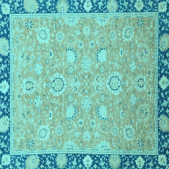 Ahgly Company Indoor Square Oriental Light Blue Traditional Area Rugs, 7' Square