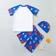 thumbnail image 4 of RUTAYY Toddler Swimsuit Boy 3PCS Swimwear Set Short Sleeve Boys Swim Shirt Swim Trunks Cartoon Rash Guard Bathing Suits Beach Vacation Resort Beachwear, 3-4 Years, 4 of 9
