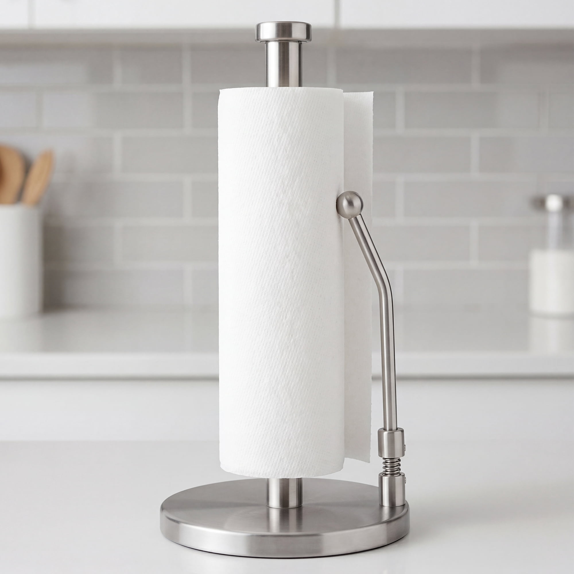Unique Bargains Paper Towel Holder Countertop Weighted Base Silver A 12.7x6.7inch