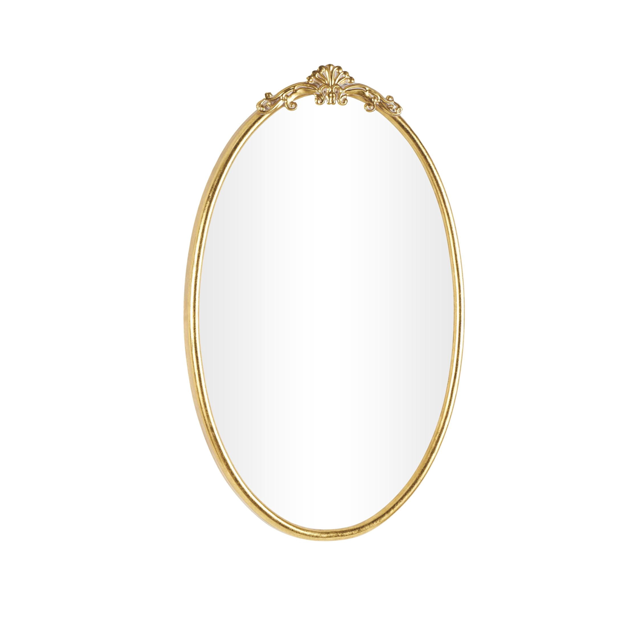 DecMode 24" x 38" Gold Ornate Baroque Oval Scroll Wall Mirror