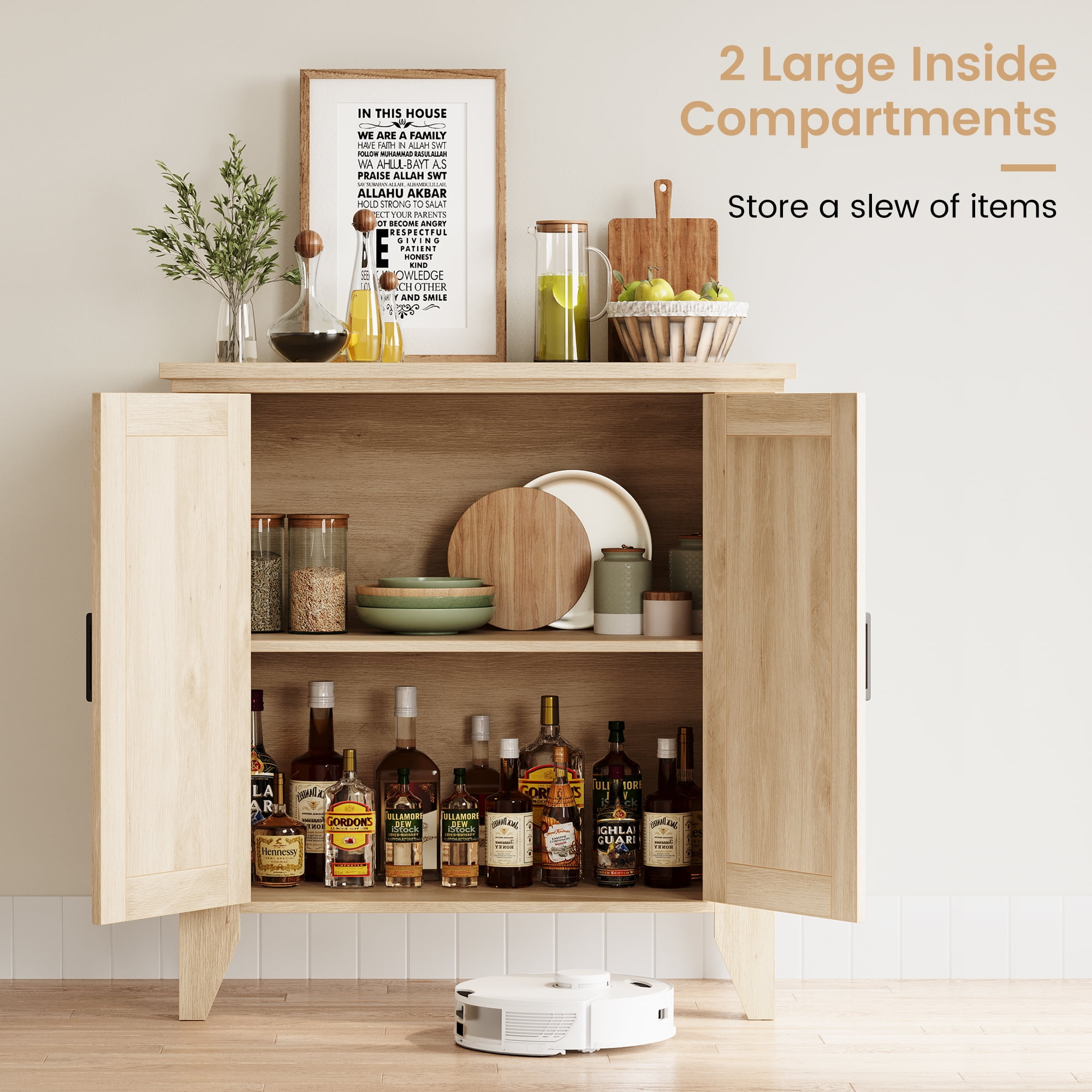Buffet Cabinet,Rattan Storage Cabinet with Door and Adjustable Shelf,Kitchen Console Cabinet with Storage Space,Suitable for Dining Room,Bedroom,Hallway