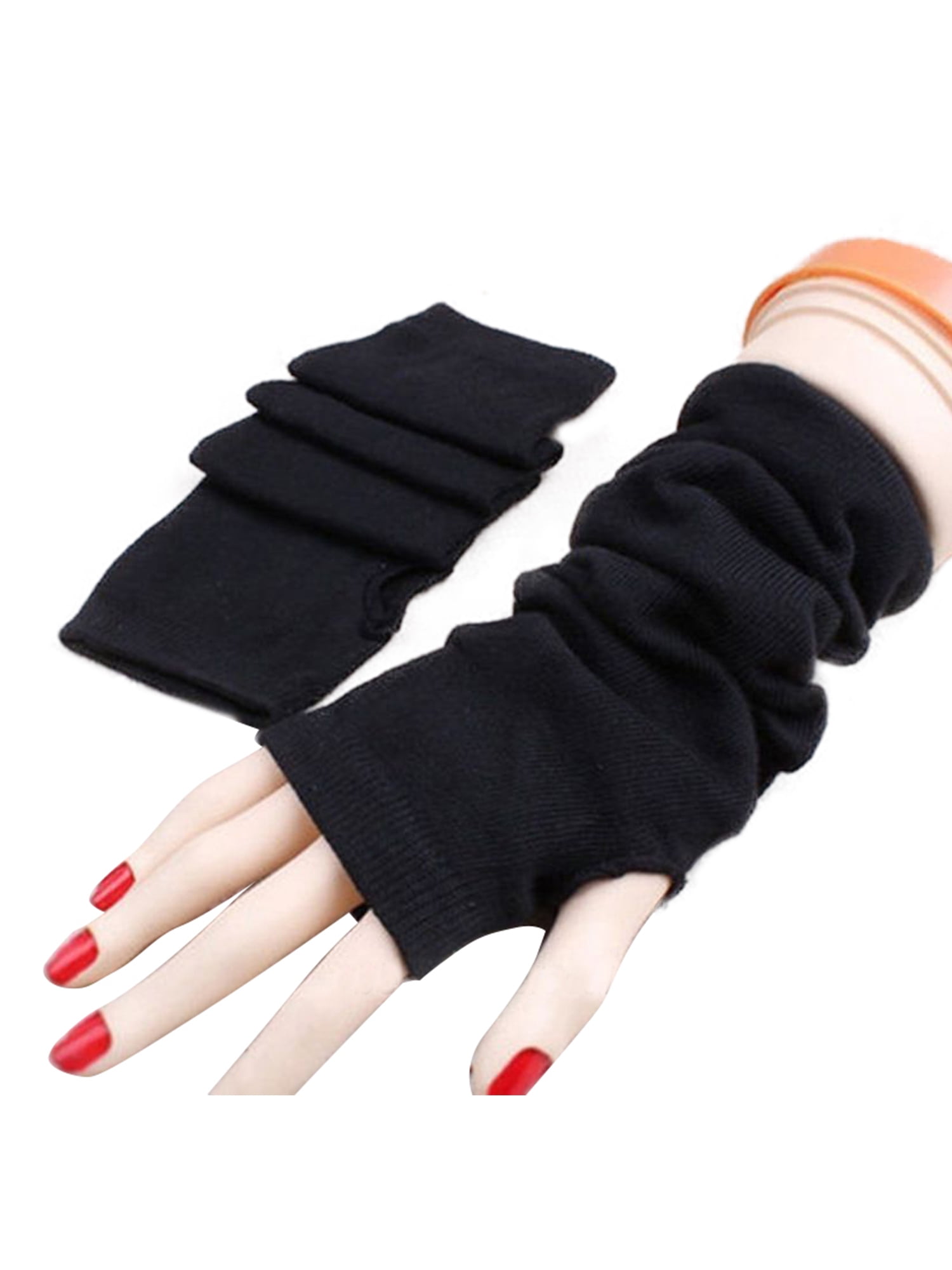 Women's Knitted Stretchy Arm Warmer Long Plain Fingerless Mittens