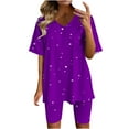 thumbnail image 2 of Two Piece Summer Sets Plus Size Women Casual Summer V Neck Short SleeveTops And Short Pants Suit 2 Piece Beach Outfits for Women, 2 of 7