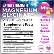 Magnesium Glycinate Supplement - 100% Chelated & Purified - to Support Sleep, Heart Health, Muscles, Bone Strength - Gentle, High Absorption Magnesium Formula - Vegan, Bottled in USA - 60 Capsules