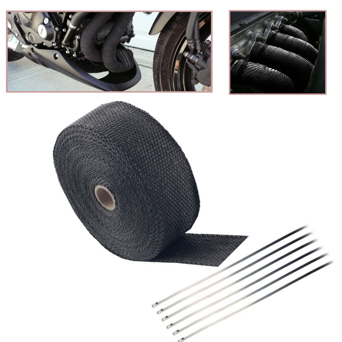 Various Size Black Fiberglass Motorycle Tape Exhaust Pipe Header Wrap Ties 
