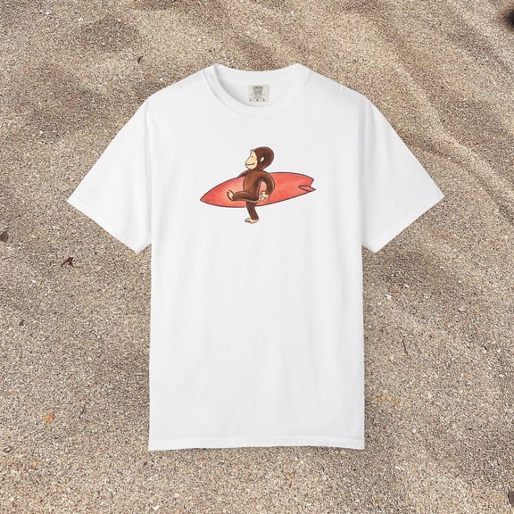 CLOTEX Curious George Surfing Monkey T-Shirt, Vintage Beach Graphic Tee, Summer Vacation Shirt, White S