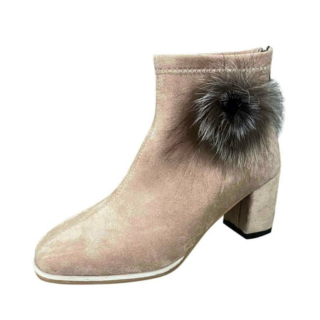 

nsendm Boot Liner Socks for Women Ladies British Style Solid Color Suede Square Toe Chunky Womens Booties And Boots Shoes Khaki 8