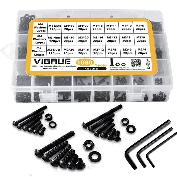 VIGRUE M2 M3 M4 Hex Socket Button Head Cap Screws Bolts Nuts Washers