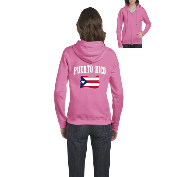 Womens Puerto Rico Flag Full-Zip Hooded Sweatshirt