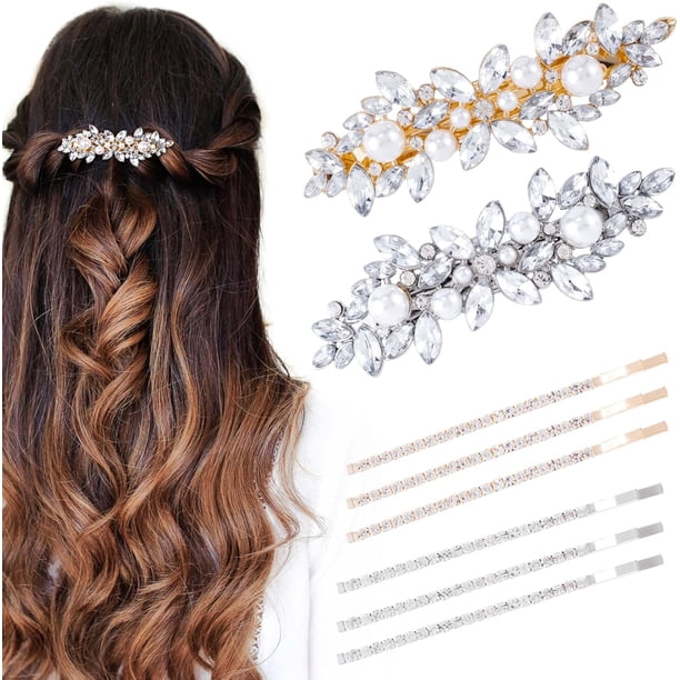 Pasres para El Cabello con Perlas, 6 Pasres de Metal con Diamantes de Imitación Brillantes, Horquillas Decorativas para El Cabello para Bodas, Bailes de Graduación, Accesorios para Novias