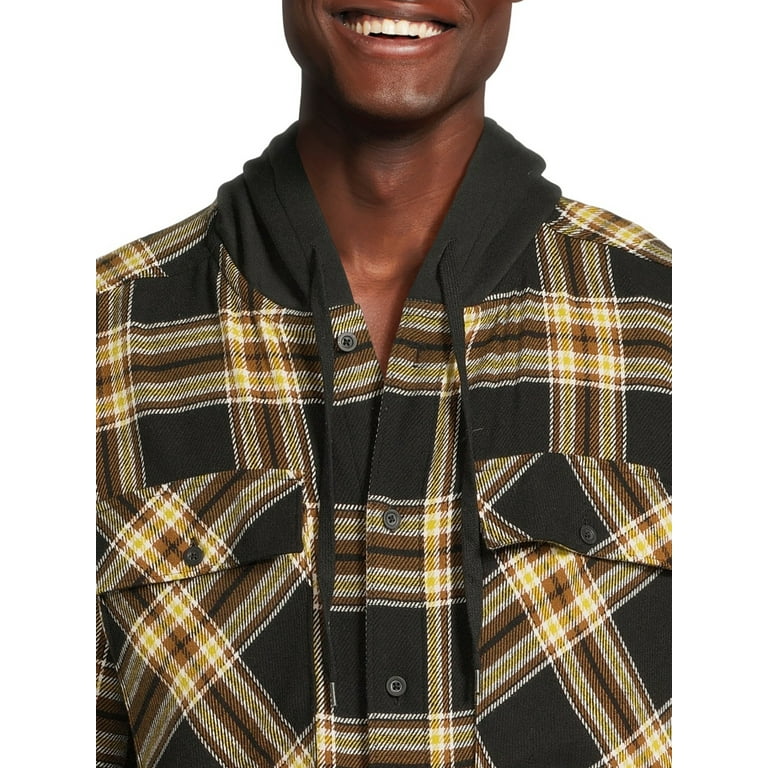 No Boundaries Men's & Big Men's Hooded Flannel Shirt, Sizes