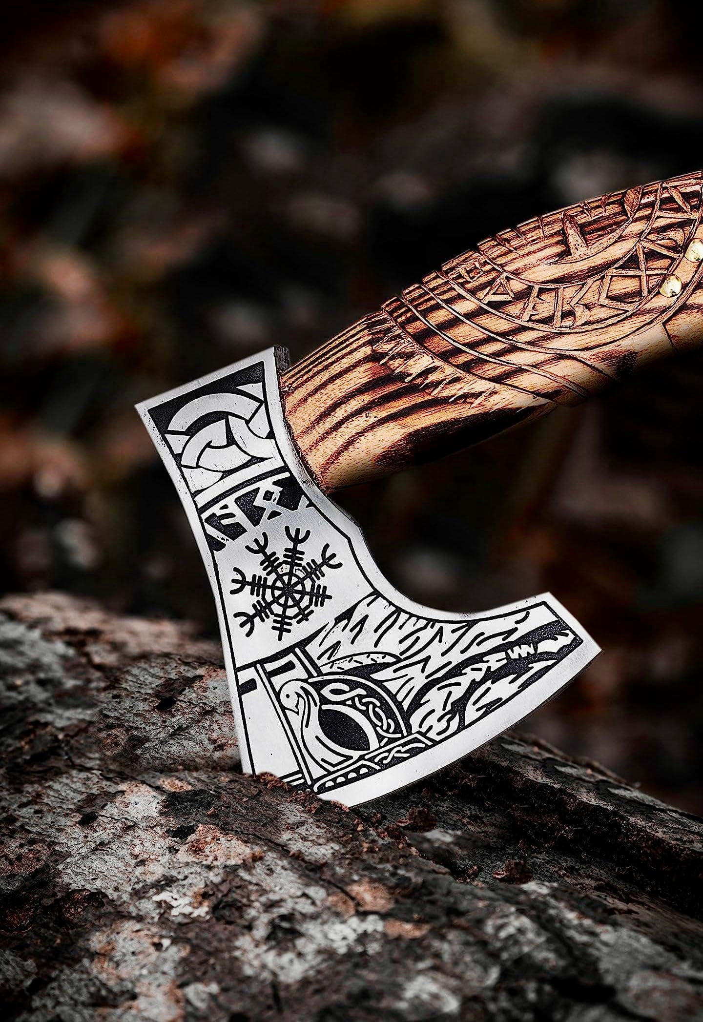 AX-7992 Custom Gift Forged Carbon Steel Viking Axe with Rose Wood Shaft, Viking Bearded Camping Axe, Mens Gift, Poshland Axe