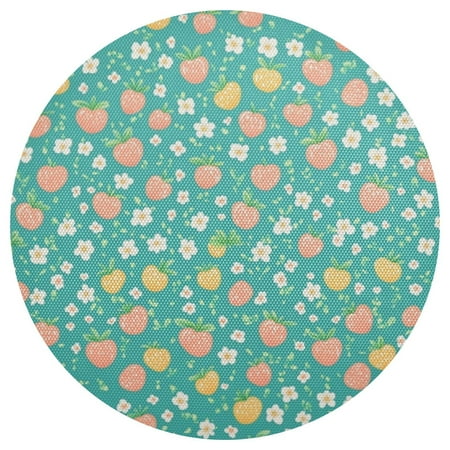 

Qxltty 15inch Round Placemats Set of 1 Polyester Fabric Heat Resistant Washable Table Mat for Kitchen Party Decor Strawberries Flowers Pattern