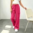 thumbnail image 2 of Sewkxo Sweatpants for Girls Wide Leg Baggy Sweat Pants Kids Casual Athletic Joggers Cute Teen Girl Clothes with Pockets,Hot Pink 160, 2 of 9