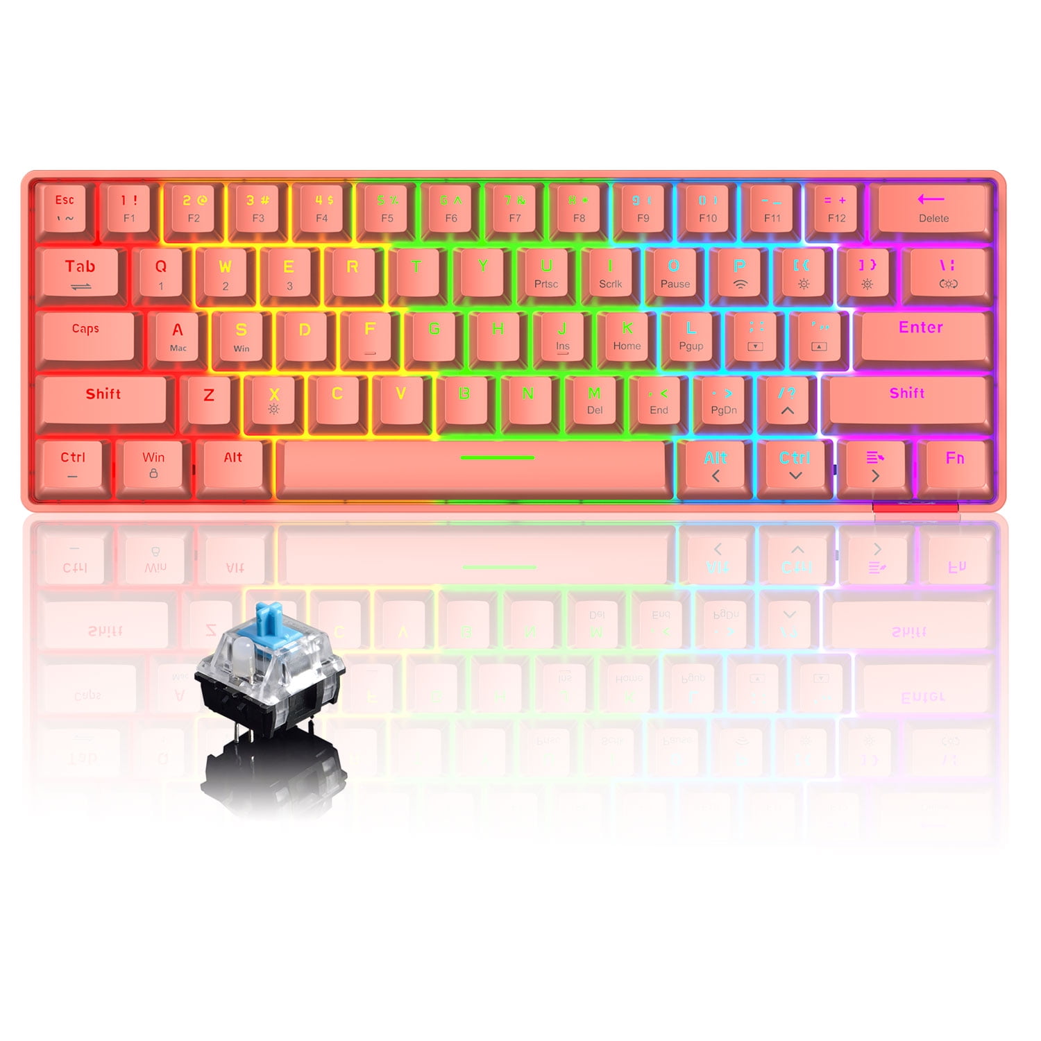 60% Mechanical Keyboard Wired/Wireless Bluetooth 5.0 Dual-mode Keyboard 61  Keys RGB Rainbow LED Backlit USB Type-C Waterproof Gaming Keyboard  Anti-ghosting Keys for Gamers and Typist