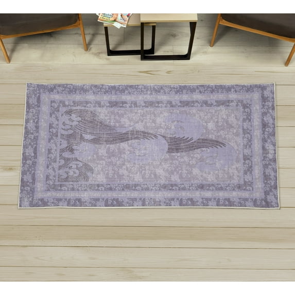 Asian Decorative Rug, Pastel Ethnic Japanese Waves Pattern Curving Foams Ocean Themed Look, Quality Carpet for Bedroom Dorm and Living Room, 6 Sizes, Pastel Purple, by Ambesonne
