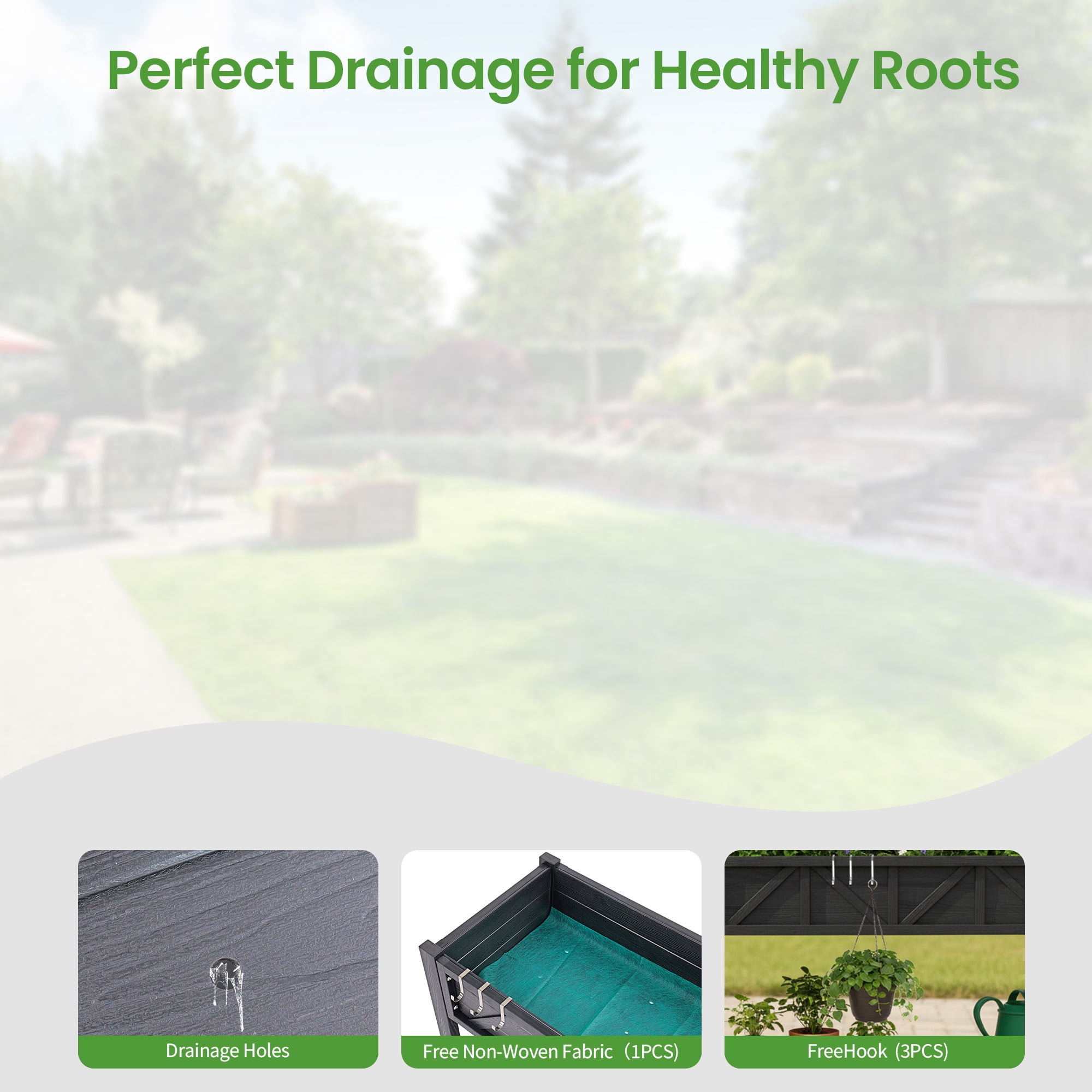 AwayHome 47.2"L x 17.3"W x 27.7"H 2-Tier Black Outdoor Elevated Raised Garden Bed with Wheels&Handle