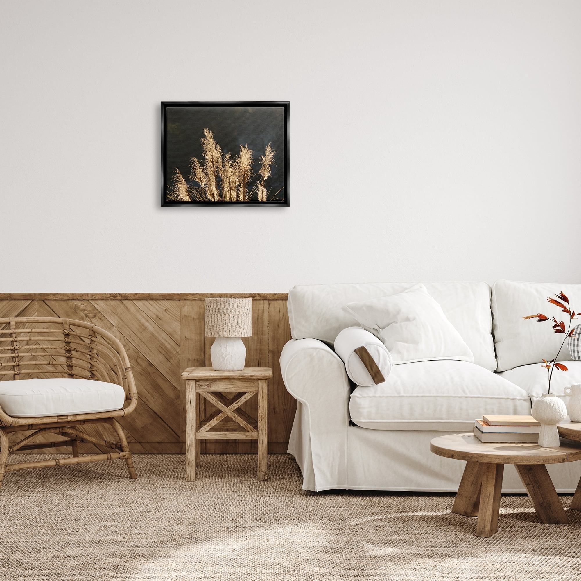 Stupell Industries Moonlit Pampas Grass Rural Reeds Plant Botanicals Photograph Metallic Gold Floating Framed Canvas Print Wall Art, Design by Gail Peck