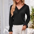 thumbnail image 2 of ATOYSOY Long Sleeve Business Tees Loose Lace Crochet Shirts for Women Casual Elegant Cotton Linen Outwear Fall Patchwork Tops Ruffle Trendy V Neck Pullovers Black L, 2 of 8