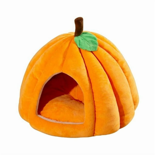 LOVEVER Lit pour Chat Citrouille pour Chats d'Intérieur Forme de Grotte Lit Tente pour Chat avec Coussin Amovible Orange Rouge P