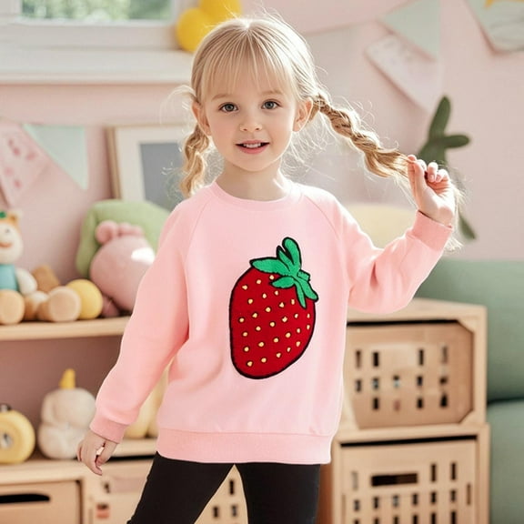 ZOYOEN Toddler Girls Graphic Sweatshirt- Cute Long Sleeve Crewneck Cotton Casual Kids Tops Pink Size 5 T