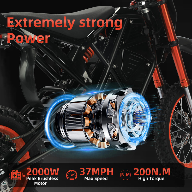 3000W(Peak)37MPH Electric Dirt Bike for Adult Teens,48V23AH Electric Motorcycle, 14"/12" all terrain off road bicycles,Hydraulic Disc Brakes UL2849